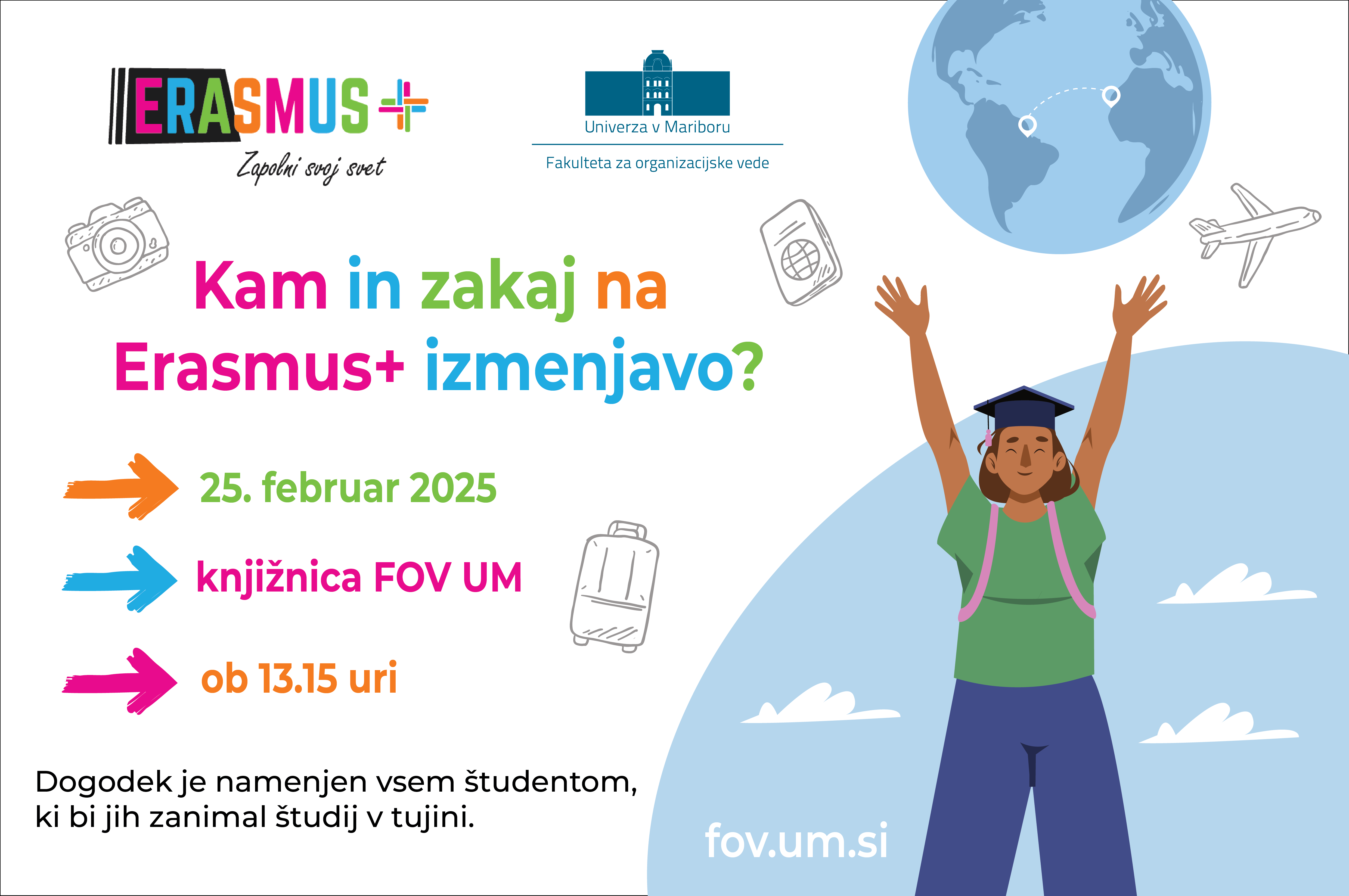 Featured image for “Kam in zakaj na Erasmus+ izmenjavo? / Predstavitev programa Erasmus+ na FOV UM”